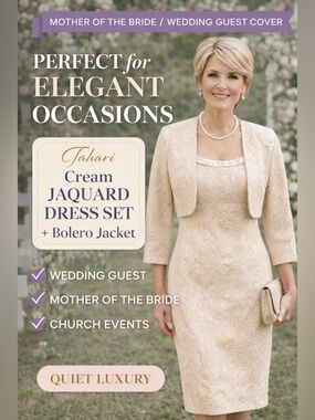 Tahari Cream Jacquard Dress & Bolero Jacket Wedding Guest Mother of Bride Sz 2